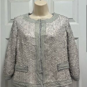 Milly of New York Gray Sequin Cropped Jacket Mesh Trim - Size 4 - EUC